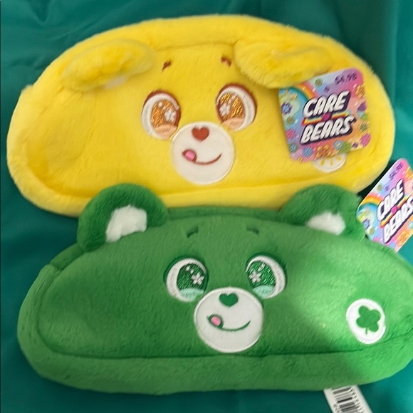 Care Bears Yellow and Green Plush Pencil Pouches - Picture 1 of 6